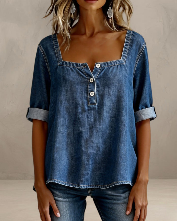 GAIA | DENIM SHIRT WITH SQUARE COLLAR