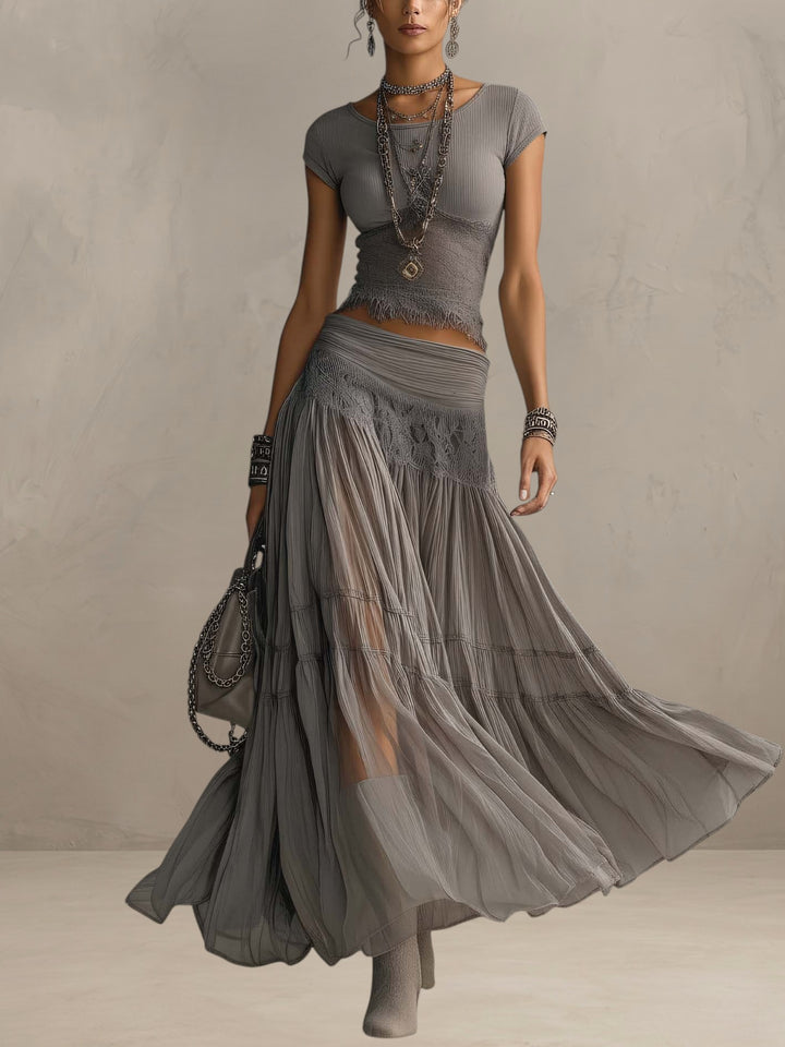 LIVIANA | LACE PANEL MAXI SKIRT SET