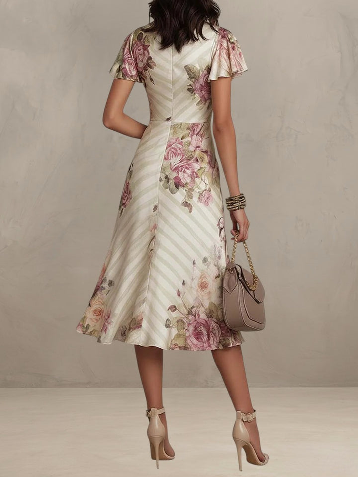 ALBA | ELEGANT RETRO FLORAL MIDI DRESS