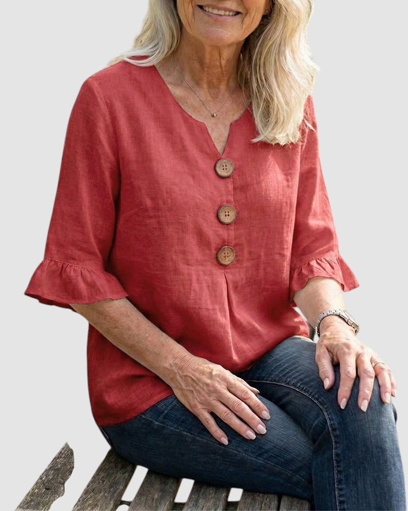 SOPHIA | LINEN BLEND BUTTON BLOUSE