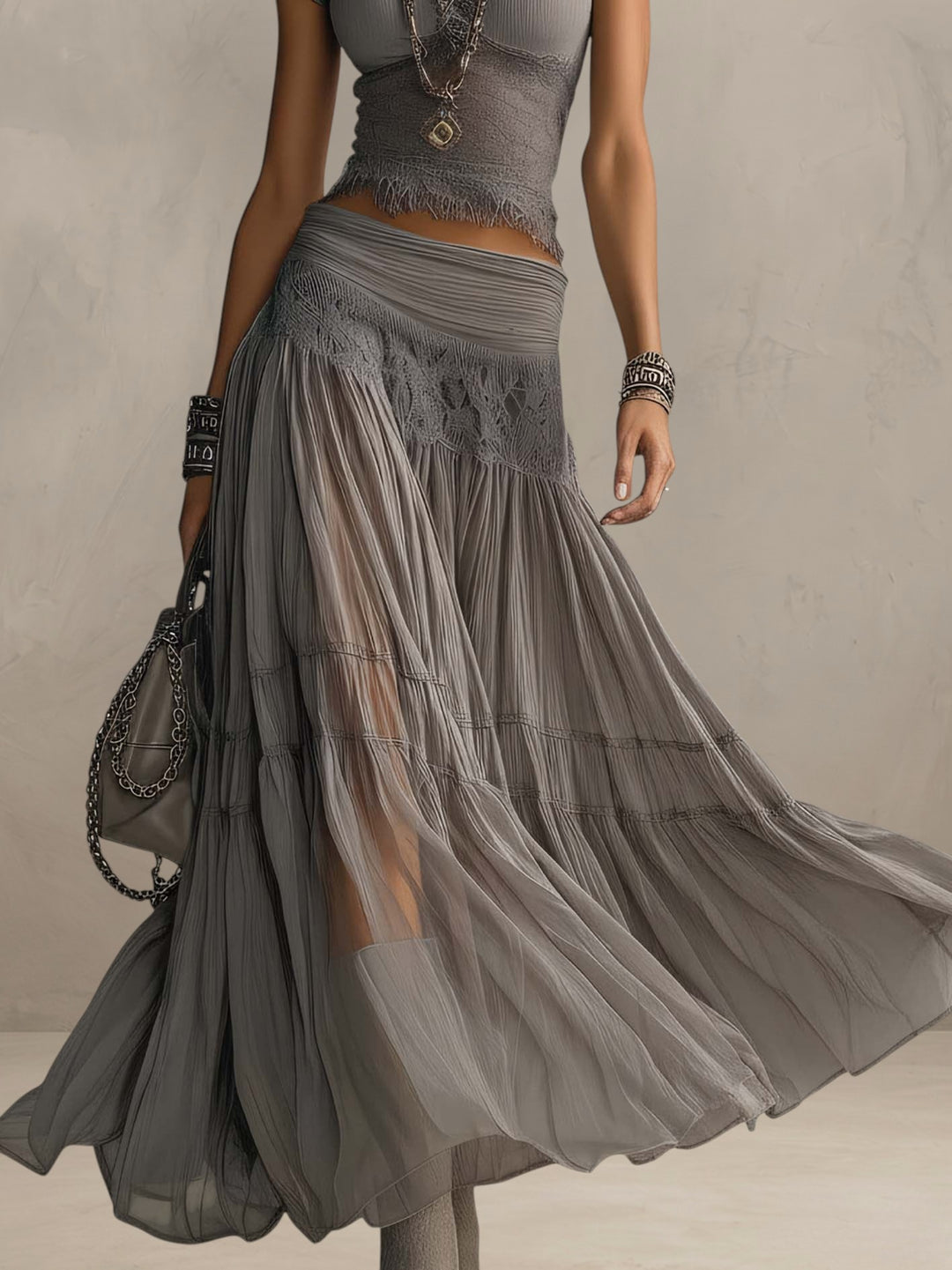 LIVIANA | LACE PANEL MAXI SKIRT SET