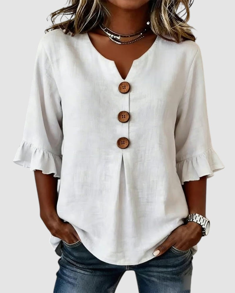 SOPHIA | LINEN BLEND BUTTON BLOUSE