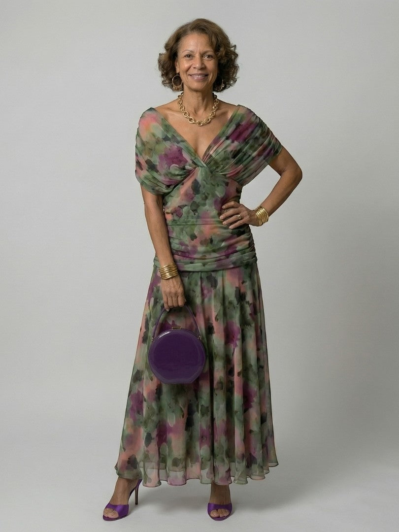 CINDRY | OFF SHOULDER FLOW MIDI DRESS