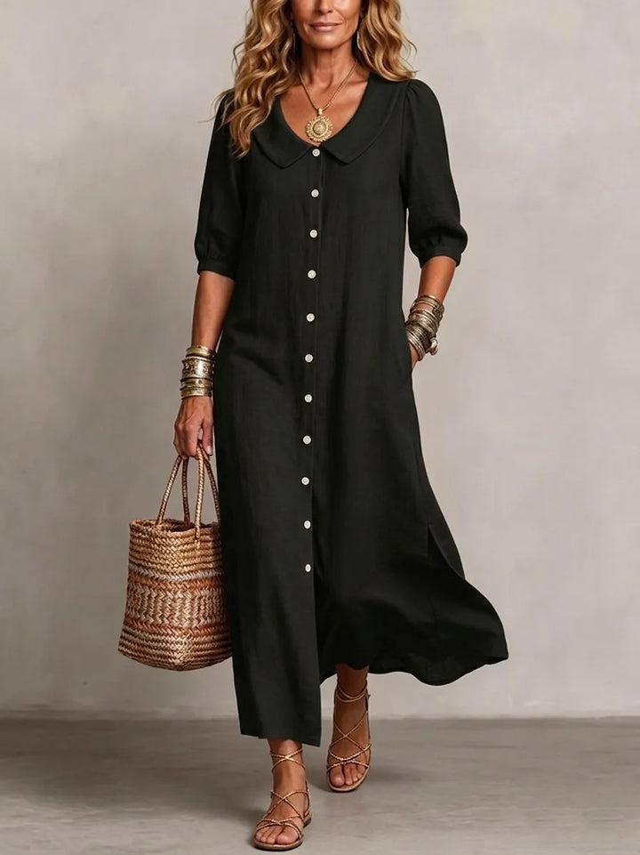 DENISE | PETER PAN COLLAR LINEN MAXI DRESS