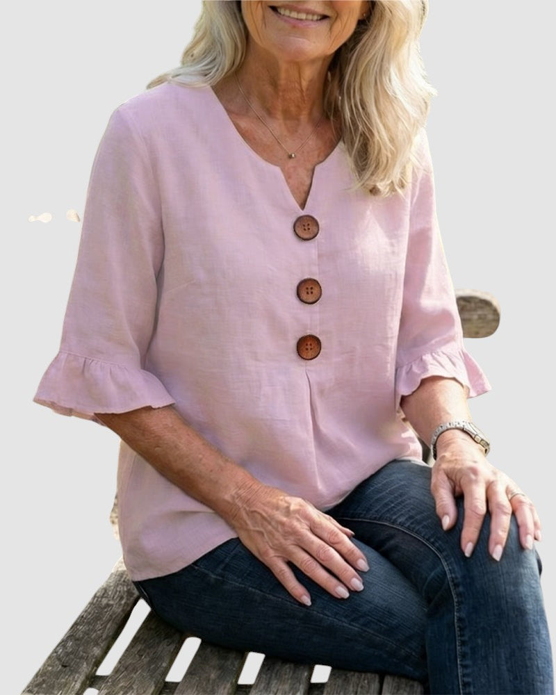 SOPHIA | LINEN BLEND BUTTON BLOUSE
