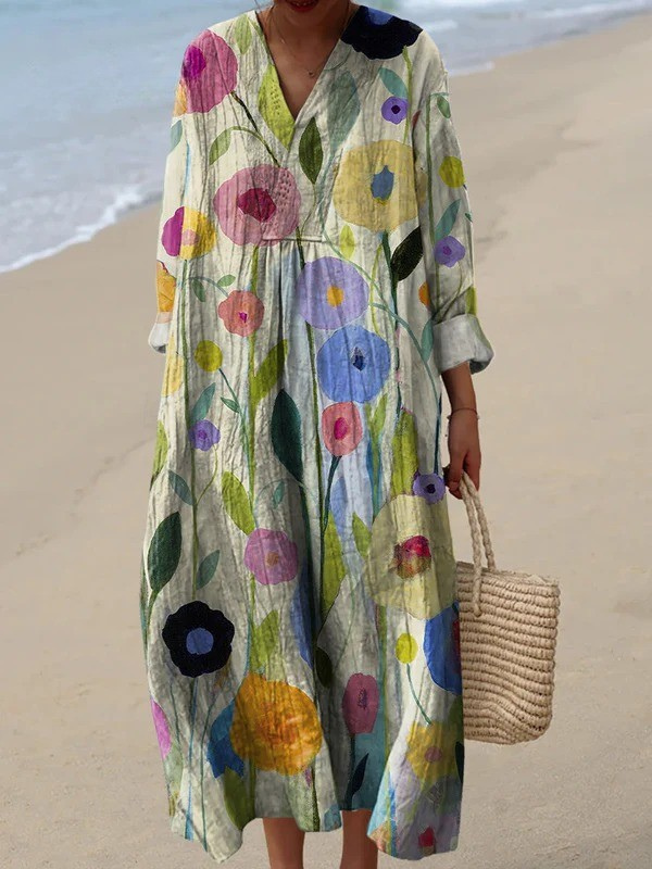 MILEY | OIL PAINTING SPRING FIELD ART PRINTED WOMEN’S DRESS