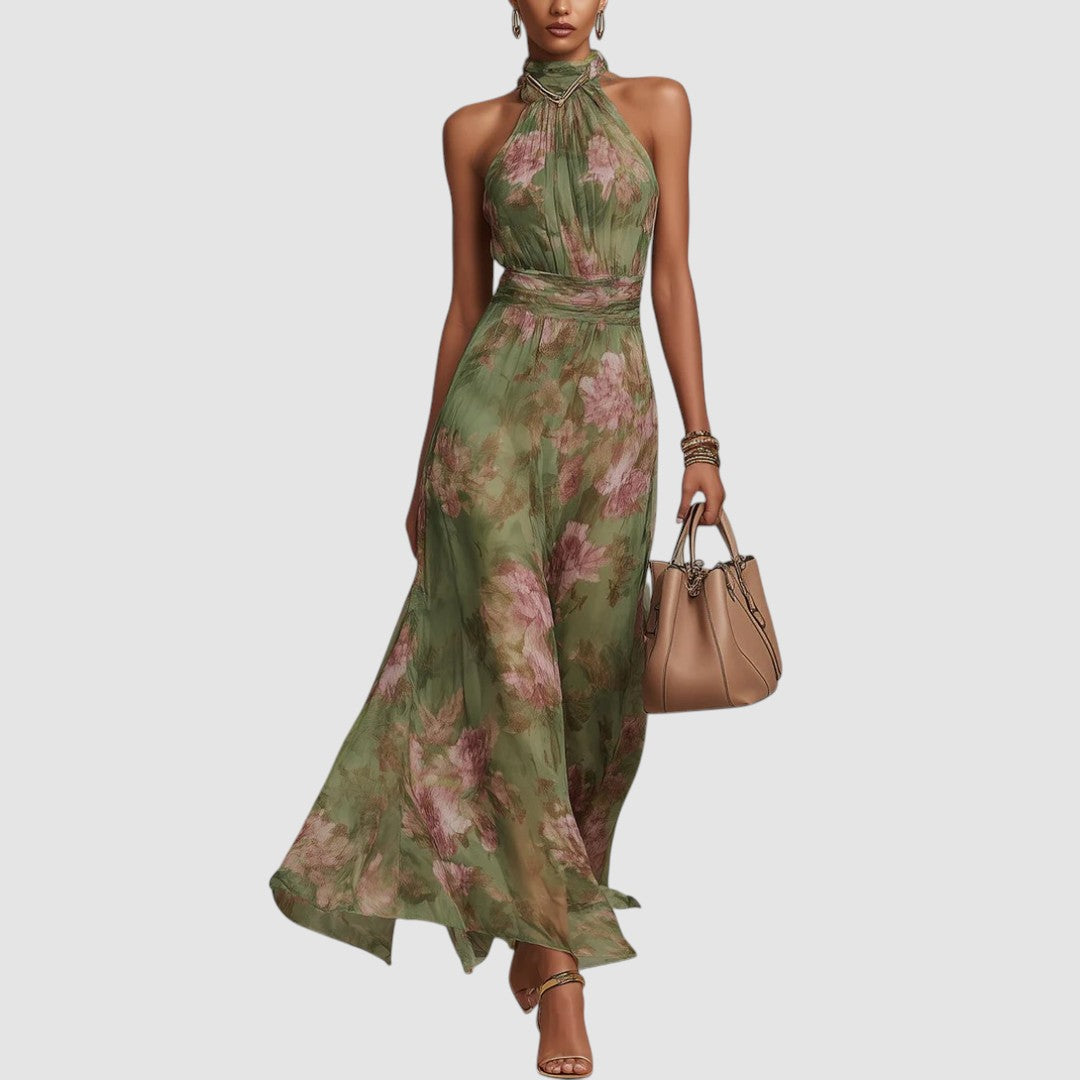 CHRISTABEL | FLORAL HALTER NECK CHIFFON MAXI DRESS