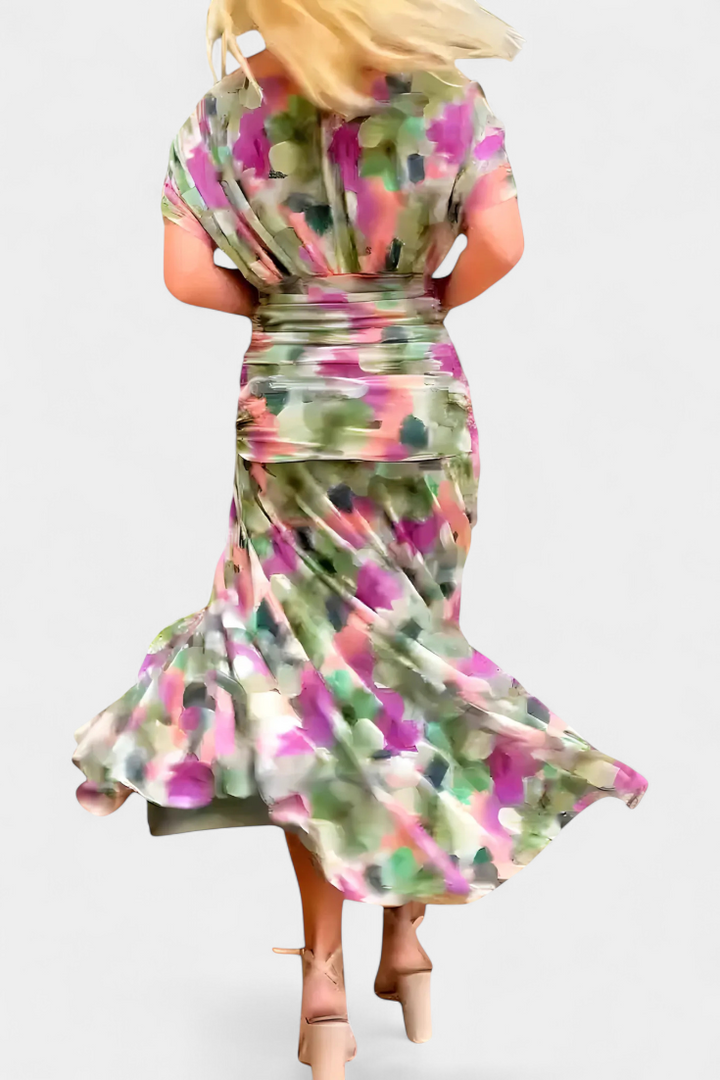FLORANDORA | LONG FLORAL V-NECK DRESS