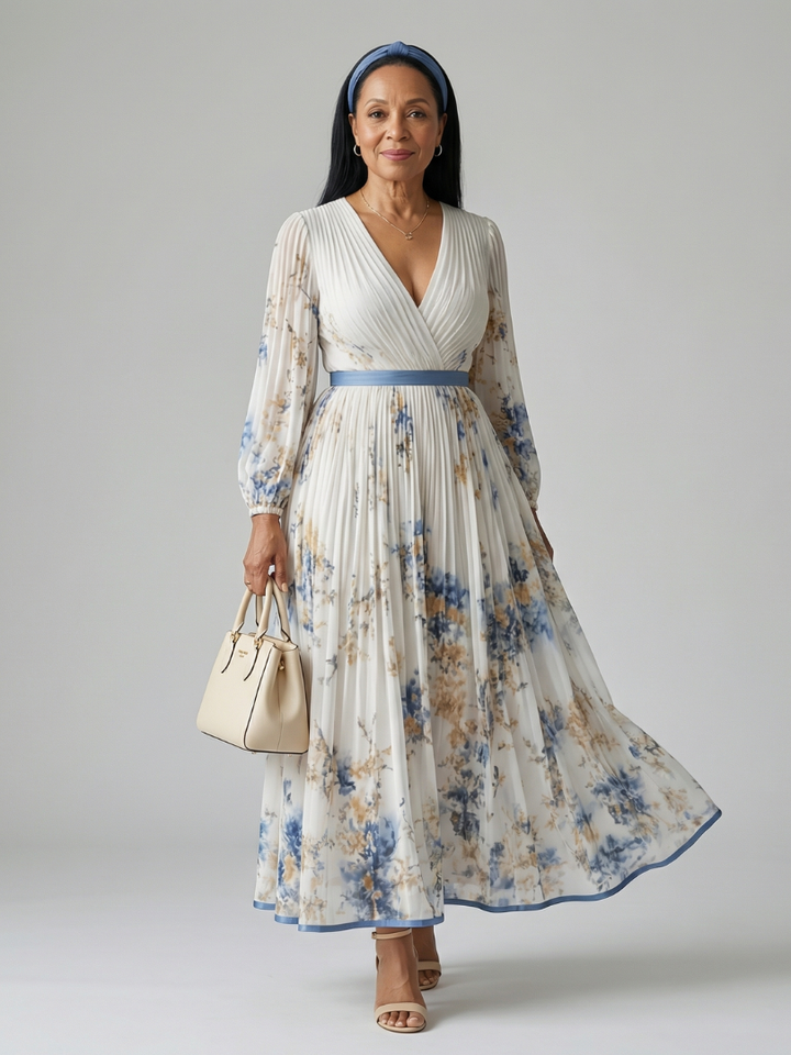 RIELLE | PLEATED WRAP MIDI DRESS