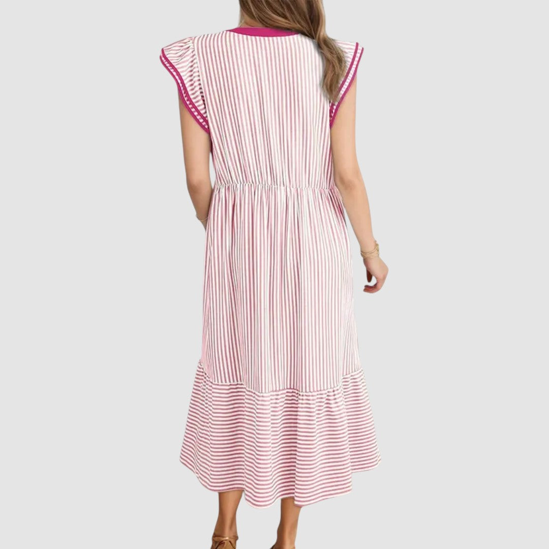 BLYTHE | STRIPED RUFFLE MIDI DRESS