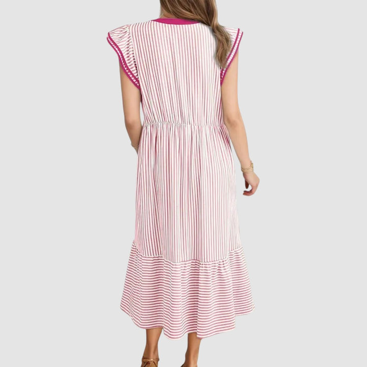 BLYTHE | STRIPED RUFFLE MIDI DRESS