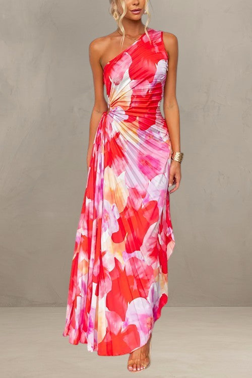 ISABELLE | ONE-SHOULDER FLORAL RUCHED MAXI DRESS