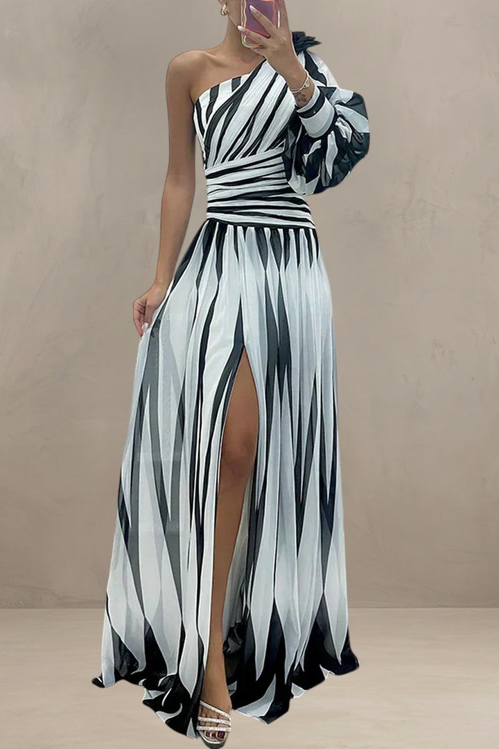 HAZEL | ELEGANT STRIPED MAXI DRESS WITH ONE SHOULDER