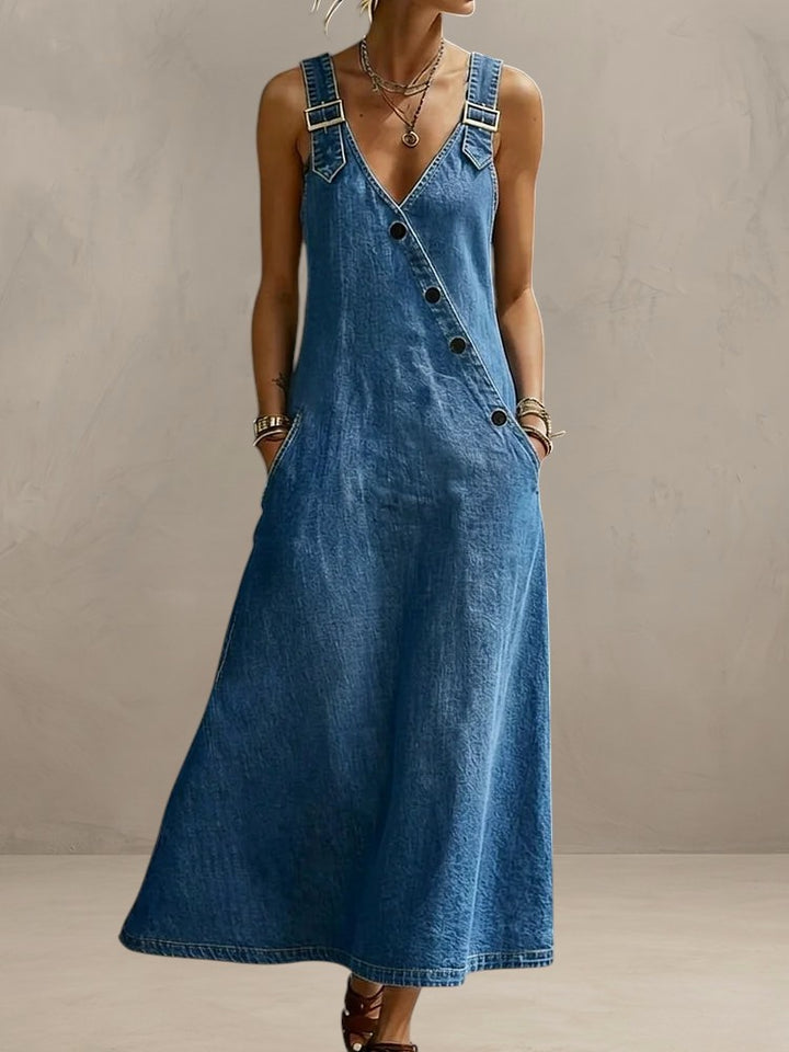 BIANCA | VINTAGE LONG DENIM DRESS WITH BUTTONS