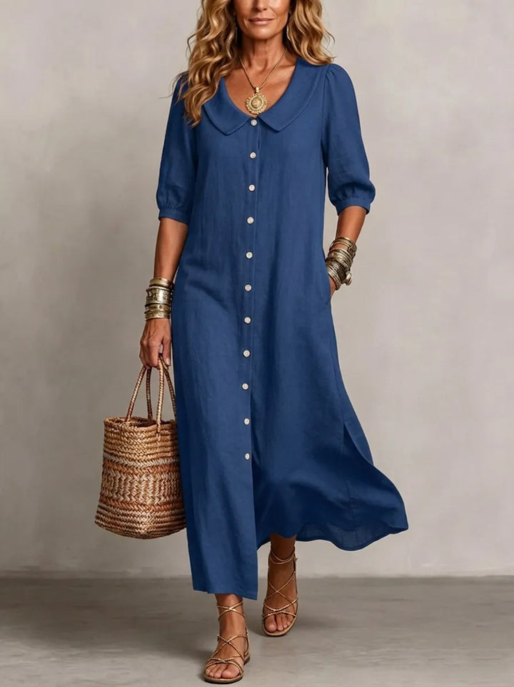 DENISE | PETER PAN COLLAR LINEN MAXI DRESS