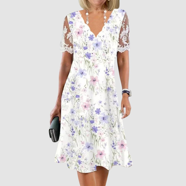 EDITH | LACE SLEEVE FLORAL MIDI DRESS