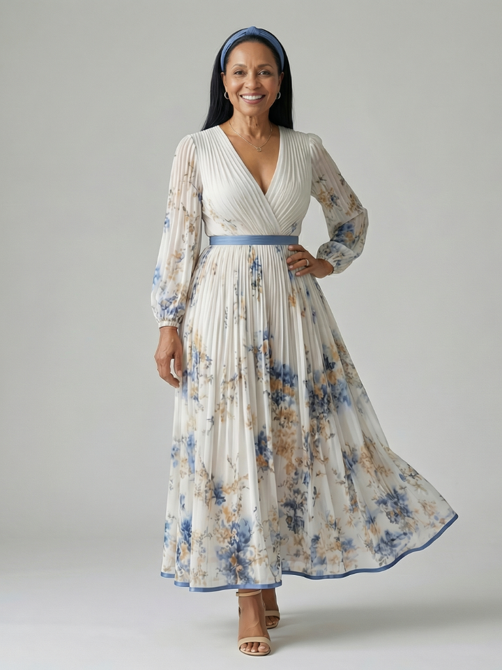 RIELLE | PLEATED WRAP MIDI DRESS