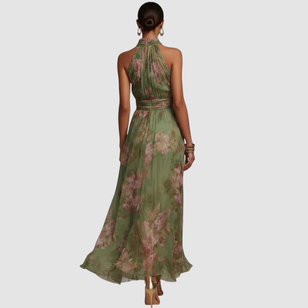 CHRISTABEL | FLORAL HALTER NECK CHIFFON MAXI DRESS