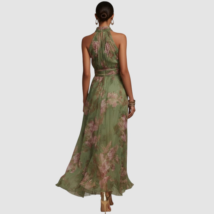 CHRISTABEL | FLORAL HALTER NECK CHIFFON MAXI DRESS