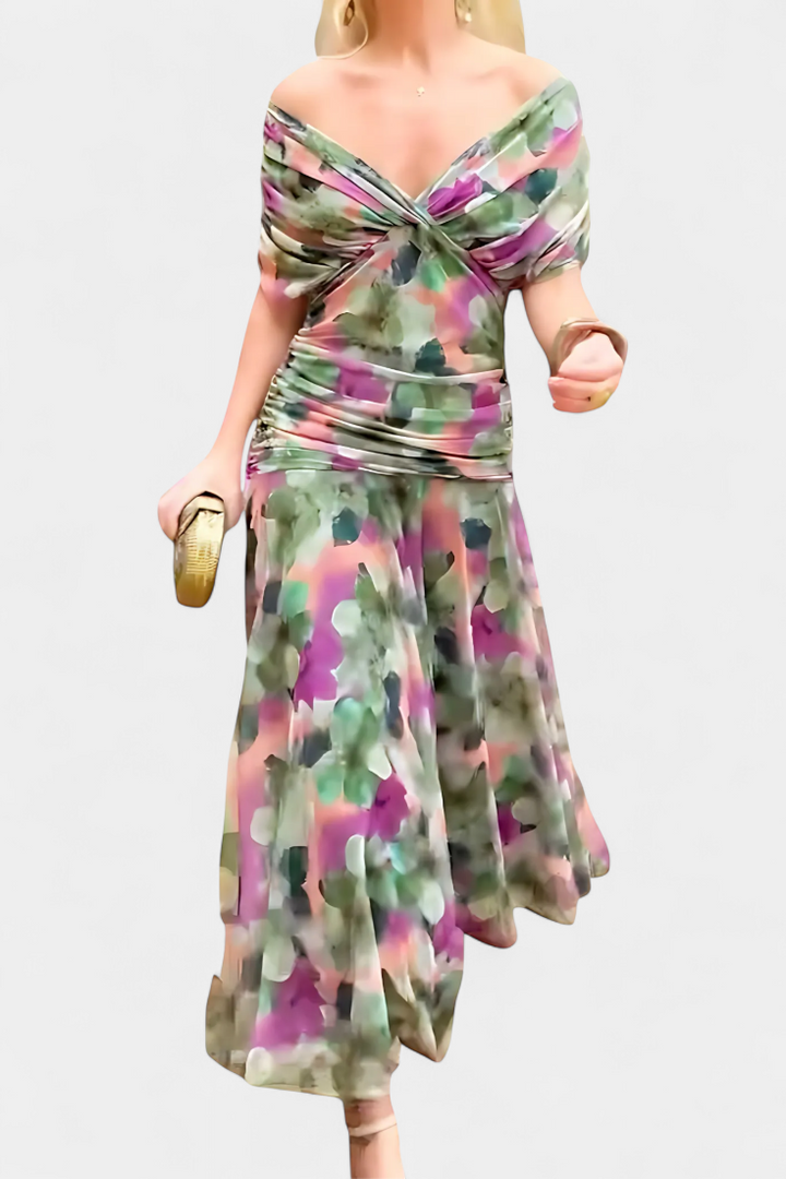 FLORANDORA | LONG FLORAL V-NECK DRESS