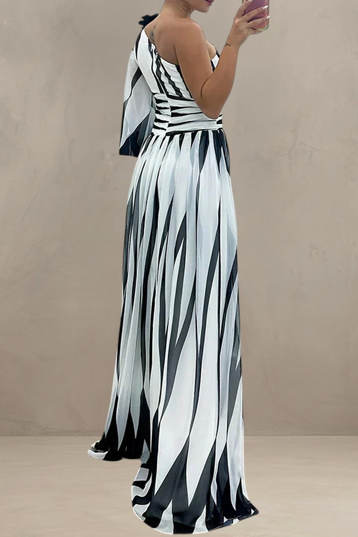 SANDRA | OFF-SHOULDER STRIPED MAXI DRESS