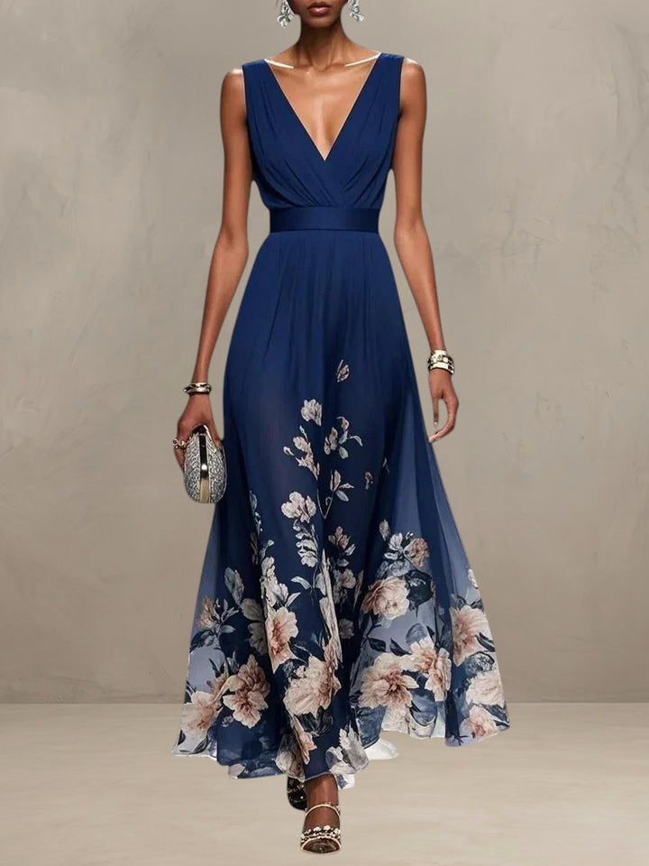 ROSA | FLORAL CHIFFON V-NECK MAXI DRESS