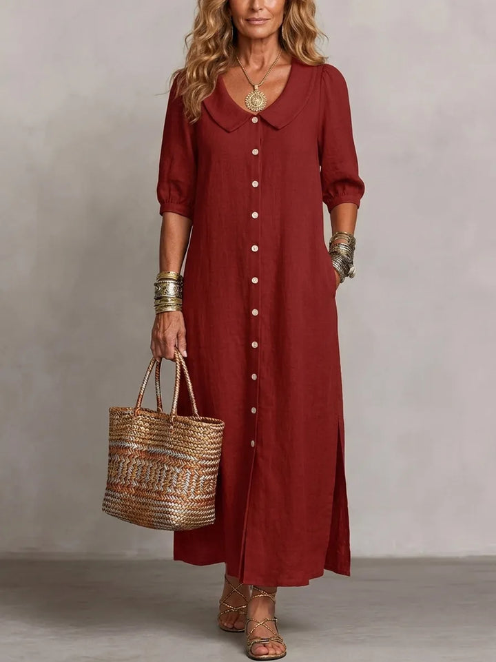 DENISE | PETER PAN COLLAR LINEN MAXI DRESS