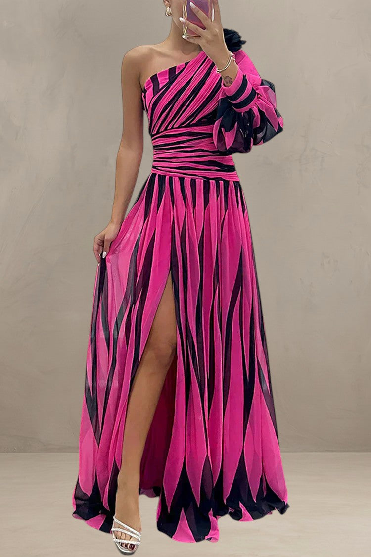 HAZEL | ELEGANT STRIPED MAXI DRESS WITH ONE SHOULDER