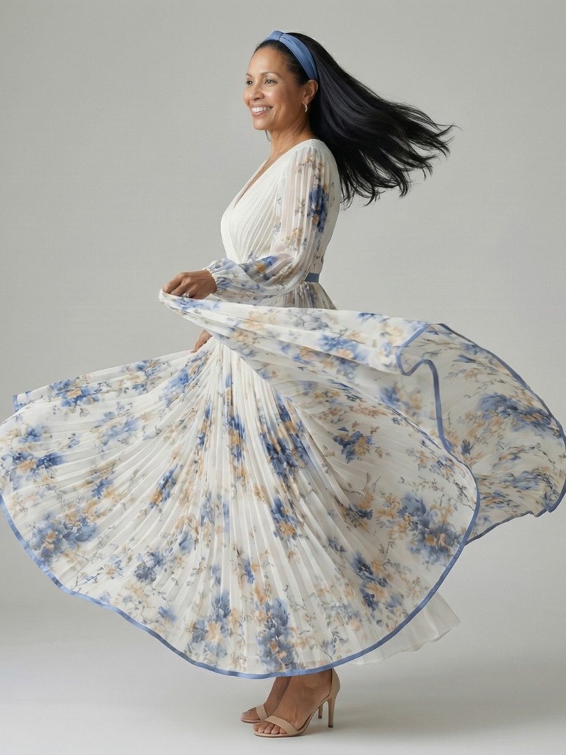 RIELLE | PLEATED WRAP MIDI DRESS
