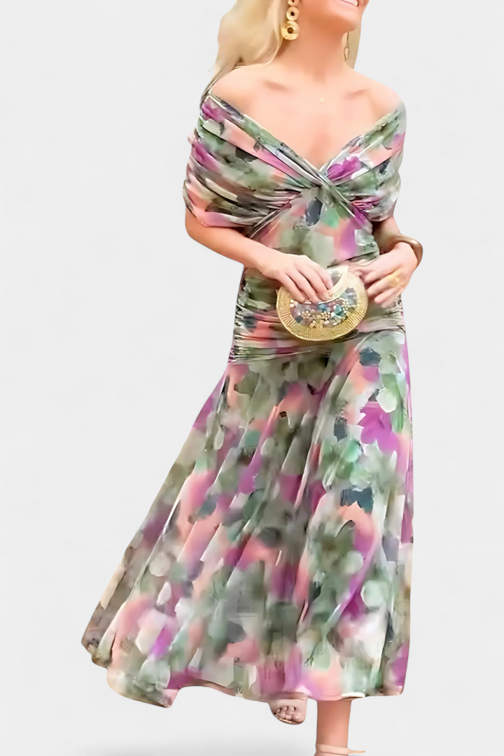 FLORANDORA | LONG FLORAL V-NECK DRESS