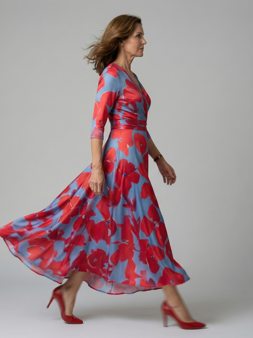 CELINE | CROSS-WRAP NECK MIDI DRESS