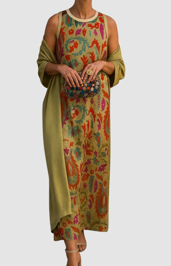 ELAINE | PRINTED MAXI DRESS & MATCHING VEST SET