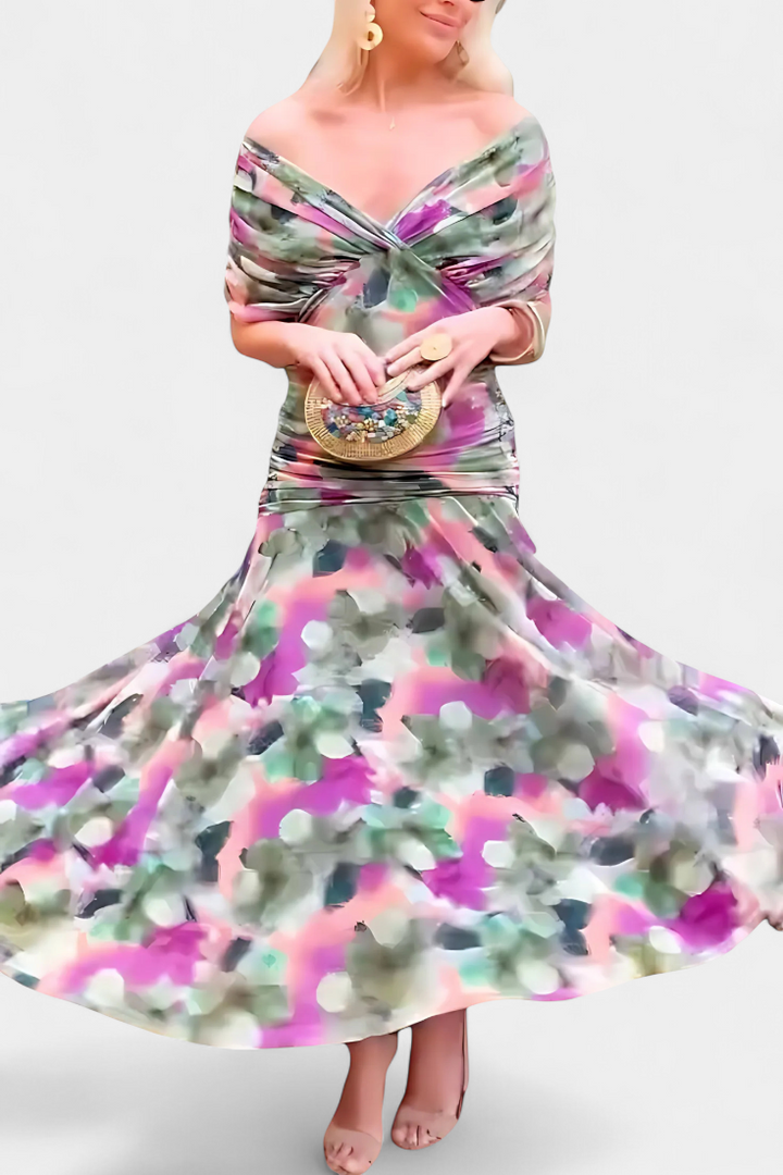FLORANDORA | LONG FLORAL V-NECK DRESS