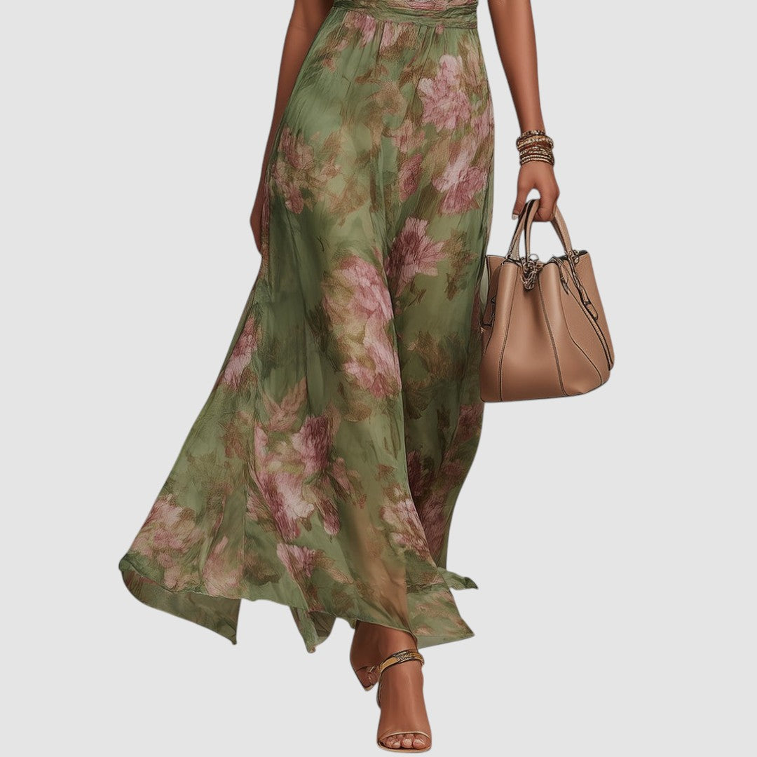 CHRISTABEL | FLORAL HALTER NECK CHIFFON MAXI DRESS