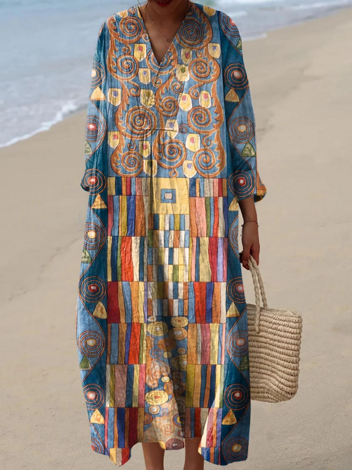 CHUNDY | ABSTRACT GEOMETRIC PATTERN ART PRINT DRESS