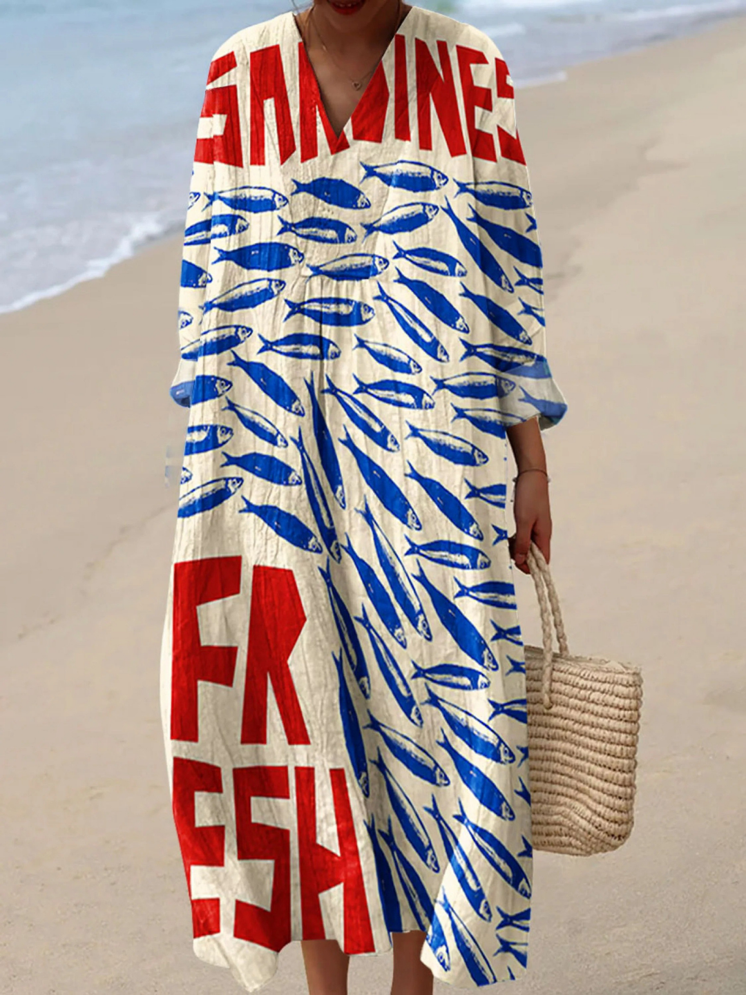 ALIDE | VINTAGE FISH SARDINES ART PRINT DRESS