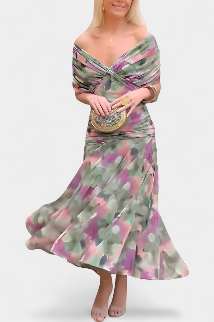 FLORANDORA | LONG FLORAL V-NECK DRESS
