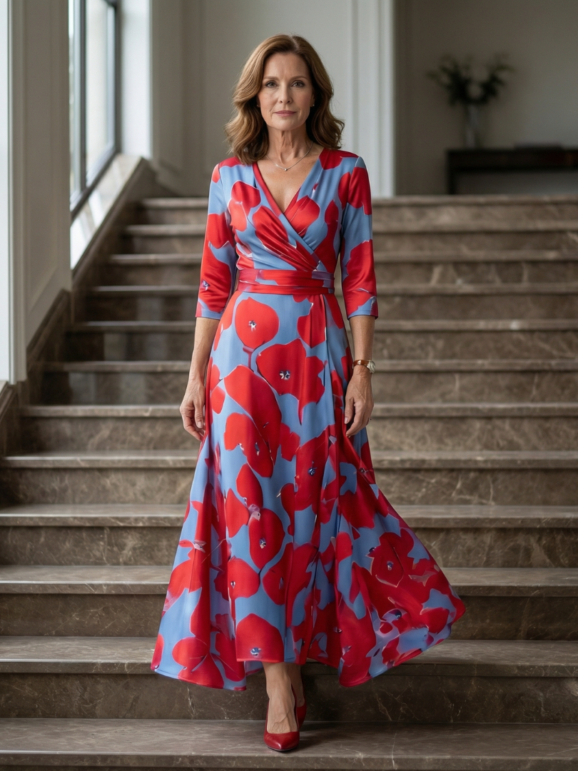 CELINE | CROSS-WRAP NECK MIDI DRESS