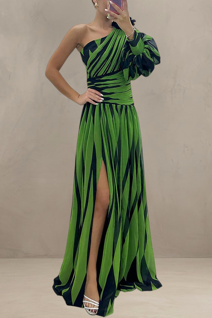 HAZEL | ELEGANT STRIPED MAXI DRESS WITH ONE SHOULDER