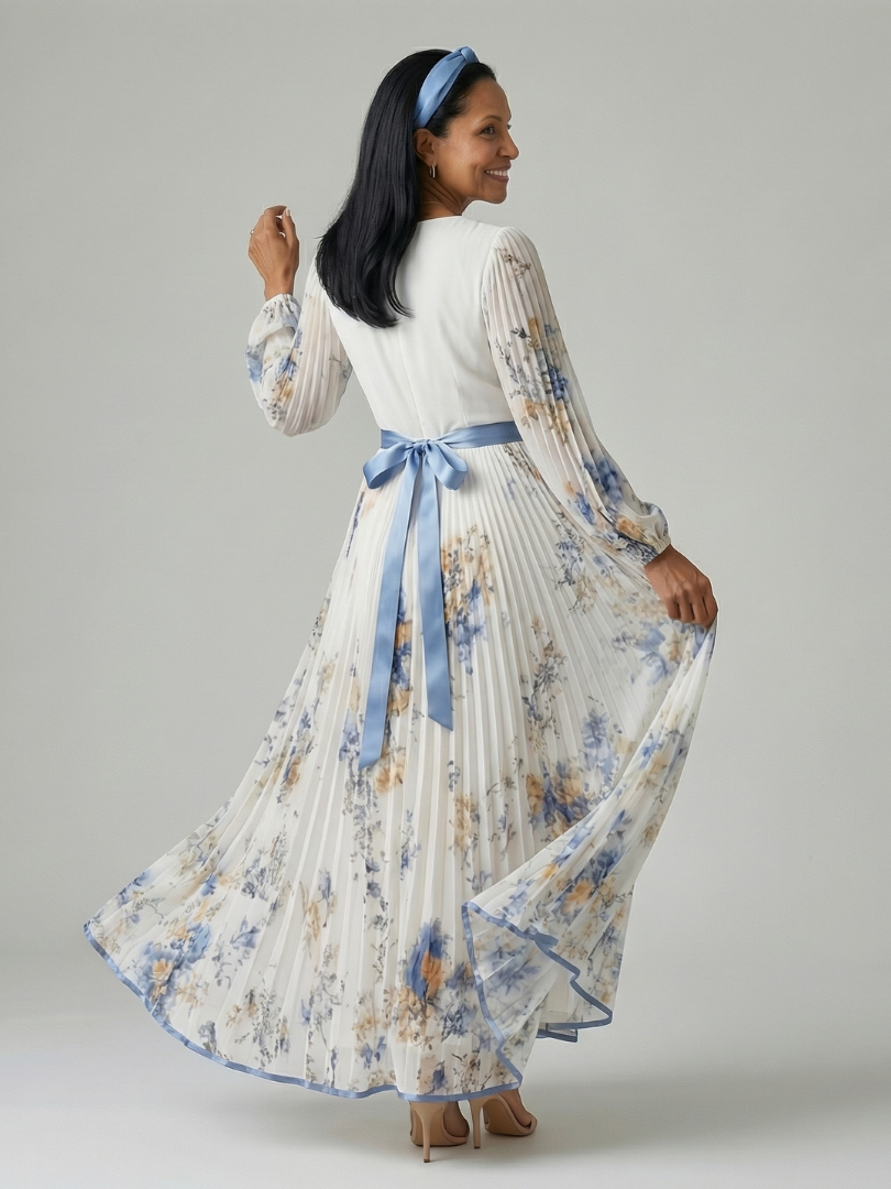 RIELLE | PLEATED WRAP MIDI DRESS