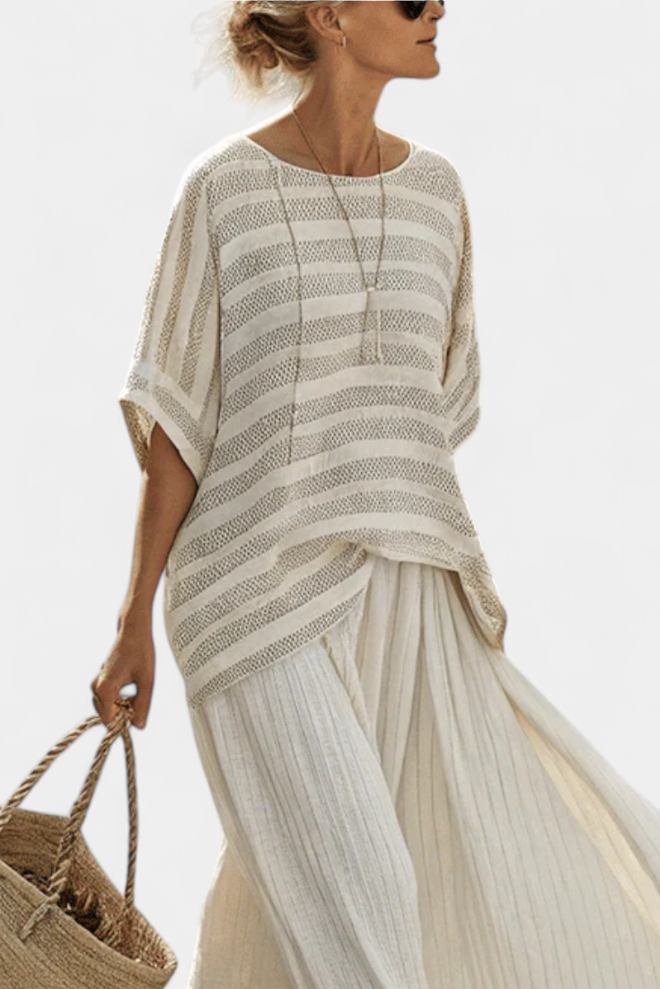 WESTLYN | COMFORTABLE STRIPED BAMBOO TOP & FLOWING LINEN TROUSERS