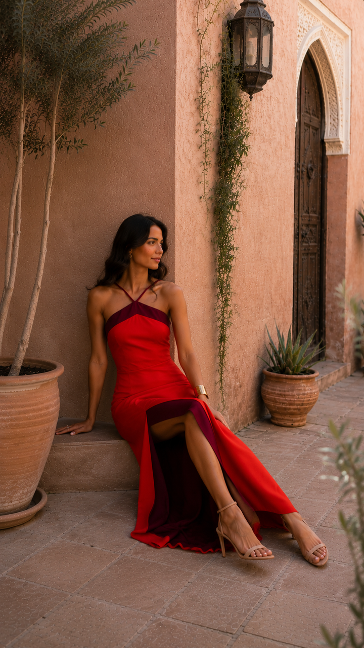 EVELINA | BOLD RED HALTER MAXI DRESS