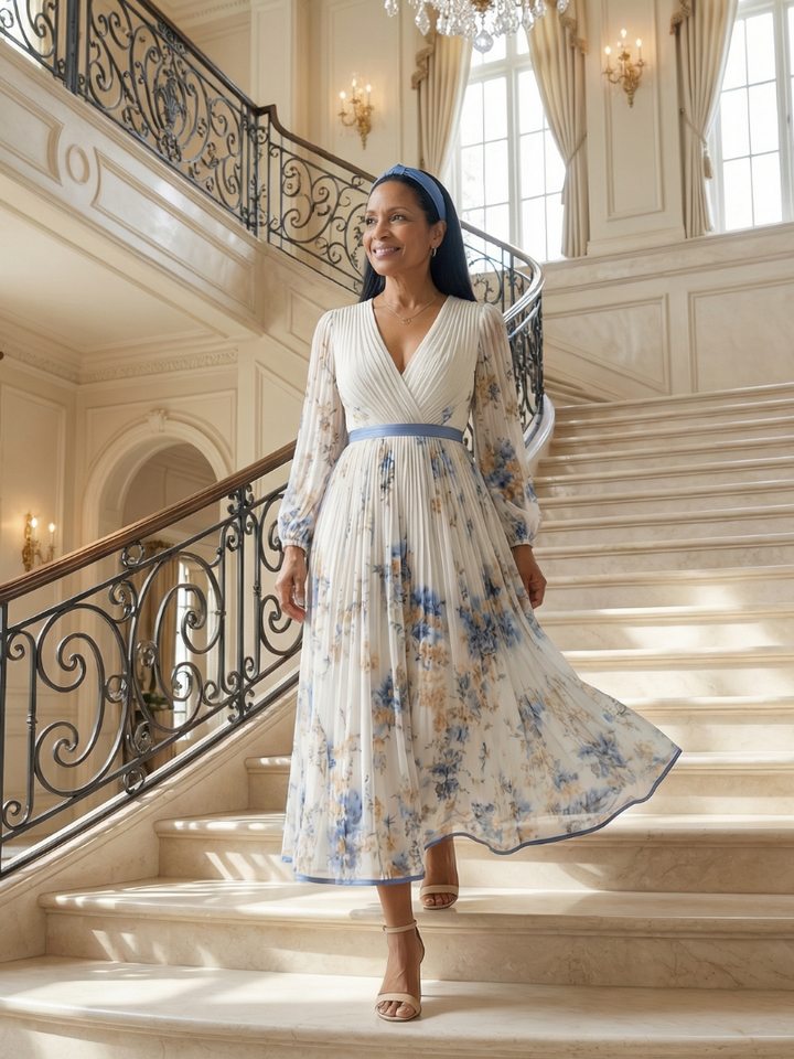 RIELLE | PLEATED WRAP MIDI DRESS