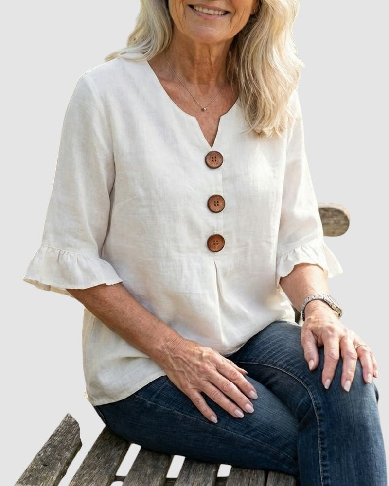 SOPHIA | LINEN BLEND BUTTON BLOUSE