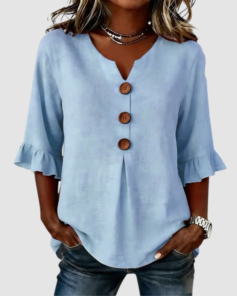 SOPHIA | LINEN BLEND BUTTON BLOUSE