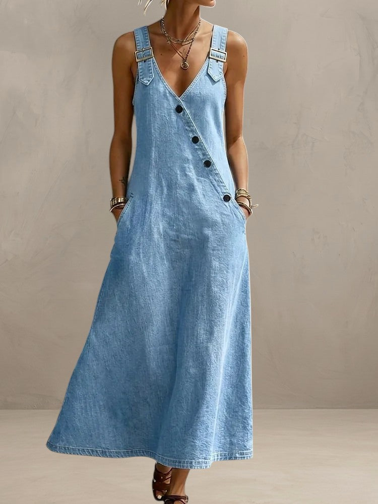 BIANCA | VINTAGE LONG DENIM DRESS WITH BUTTONS