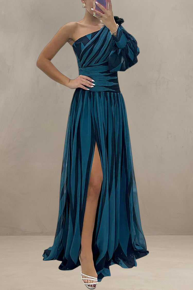 HAZEL | ELEGANT STRIPED MAXI DRESS WITH ONE SHOULDER