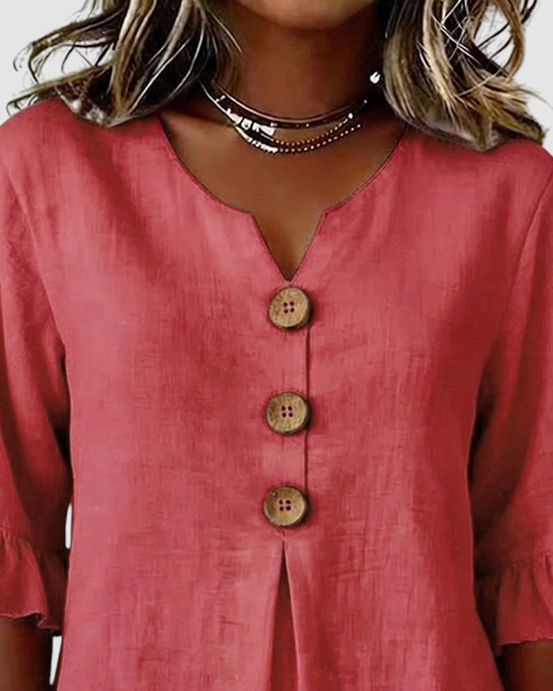 SOPHIA | LINEN BLEND BUTTON BLOUSE
