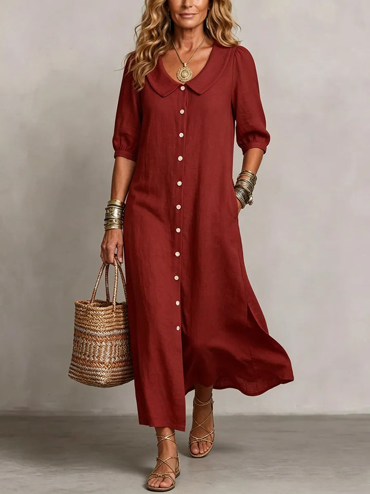 DENISE | PETER PAN COLLAR LINEN MAXI DRESS