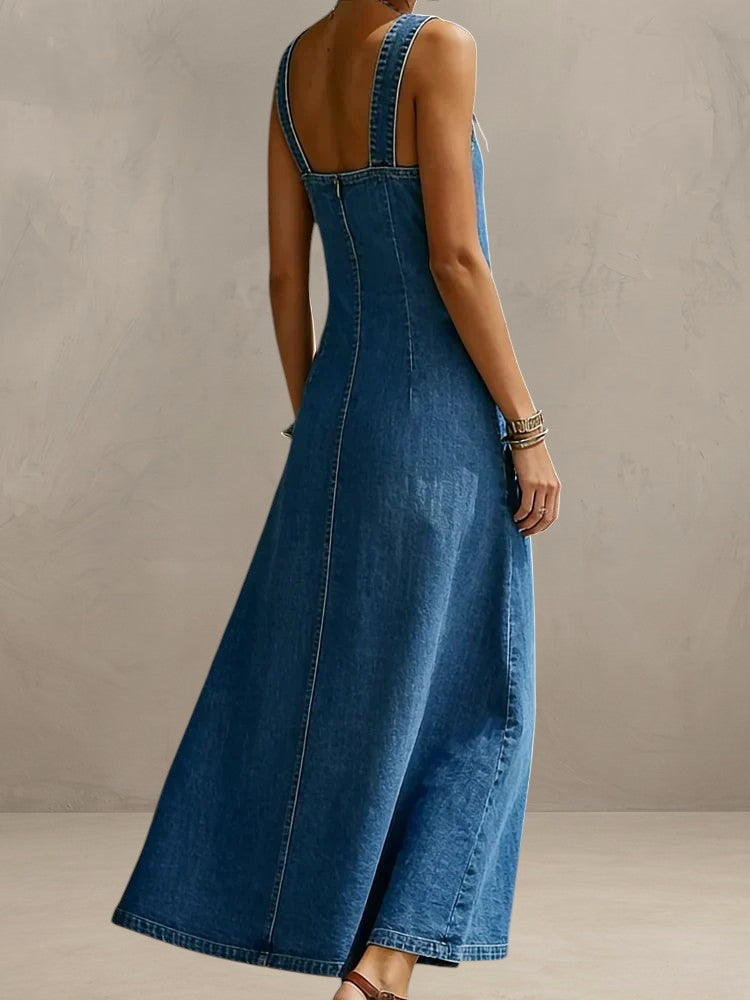 BIANCA | VINTAGE LONG DENIM DRESS WITH BUTTONS